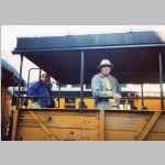 Brian and Bob in a car on the Durango & Silverton Narrow Gauge Railroad, Durango Colorado