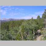 hiking the Sheep Bridge Trail to the trailhead at Worthen Meadows with a panorama SW to Roaring Fork Mountain.